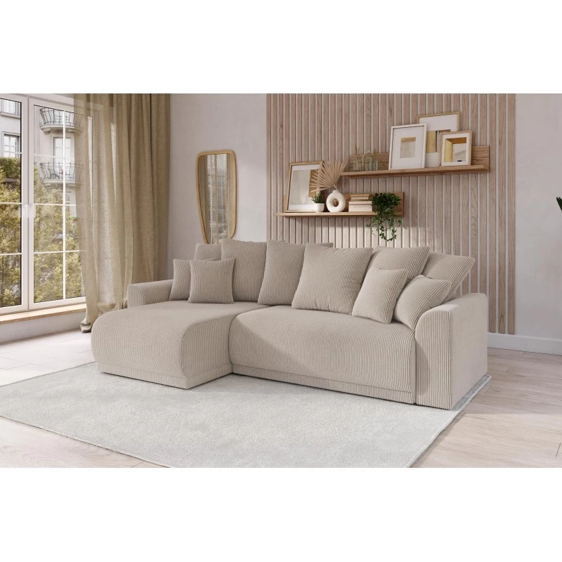 Canapé D'angle NOVA Convertible Velours Côtelé Grège 4 Places 8 Canapé D'angle NOVA Convertible Velours Côtelé Grège 4 Places – Image 8
