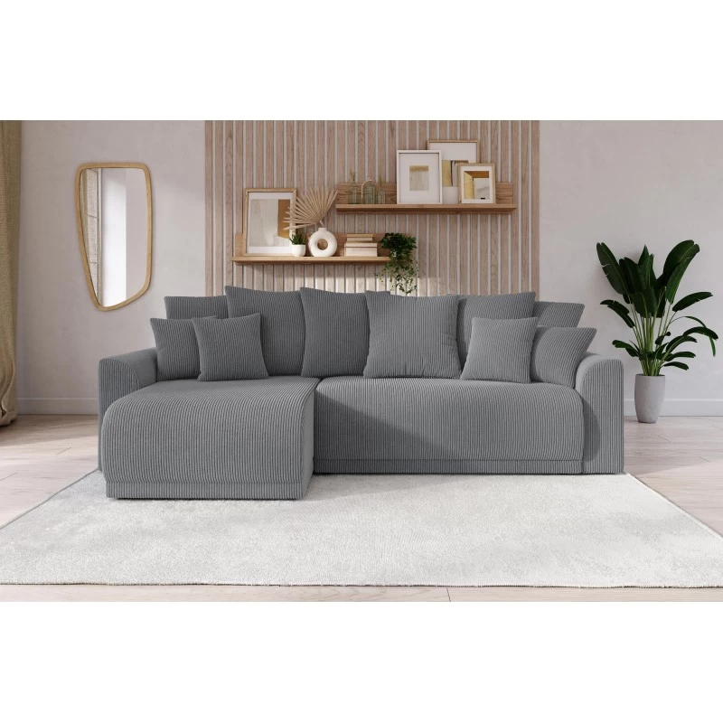 Canapé D'angle NOVA Convertible Velours Côtelé Gris Souris 4 Places 1 Canapé D'angle NOVA Convertible Velours Côtelé Gris Souris 4 Places