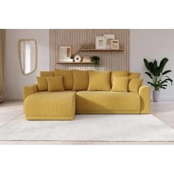 Canapé D'angle NOVA Convertible Velours Côtelé Jaune 4 Places