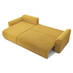 Canapé D'angle NOVA Convertible Velours Côtelé Jaune 4 Places -Meuble Déco Soldes canape angle nova convertible velours cotele jaune 4 places 3