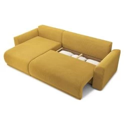 Canapé D'angle NOVA Convertible Velours Côtelé Jaune 4 Places -Meuble Déco Soldes canape angle nova convertible velours cotele jaune 4 places 4
