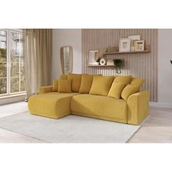 Canapé D'angle NOVA Convertible Velours Côtelé Jaune 4 Places -Meuble Déco Soldes canape angle nova convertible velours cotele jaune 4 places 7