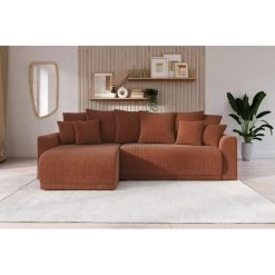 Canapé D'angle NOVA Convertible Velours Côtelé Terracotta 4 Places