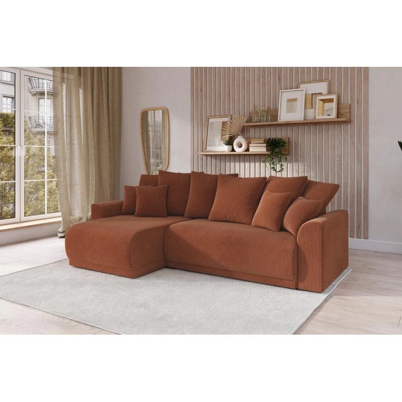 Canapé D'angle NOVA Convertible Velours Côtelé Terracotta 4 Places 9 Canapé D'angle NOVA Convertible Velours Côtelé Terracotta 4 Places – Image 9