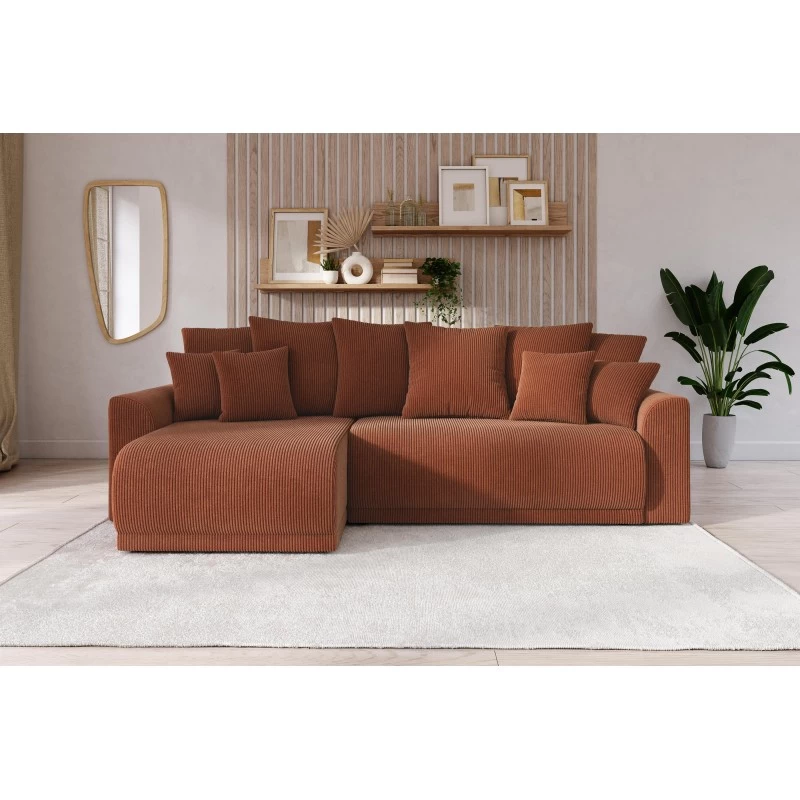 Canapé D'angle NOVA Convertible Velours Côtelé Terracotta 4 Places 1 Canapé D'angle NOVA Convertible Velours Côtelé Terracotta 4 Places