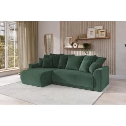 Canapé D'angle NOVA Convertible Velours Côtelé Vert 4 Places -Meuble Déco Soldes canape angle nova convertible velours cotele vert 4 places 7