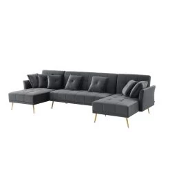 Canapé Panoramique AROMA Convertible En Velours Anthracite 6 Places -Meuble Déco Soldes canape aroma en velours anthracite version panoramique 2