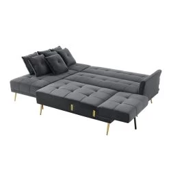 Canapé Panoramique AROMA Convertible En Velours Anthracite 6 Places -Meuble Déco Soldes canape aroma en velours anthracite version panoramique 3