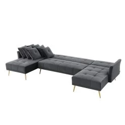 Canapé Panoramique AROMA Convertible En Velours Anthracite 6 Places -Meuble Déco Soldes canape aroma en velours anthracite version panoramique 4