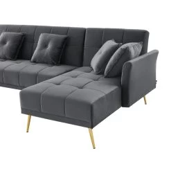 Canapé Panoramique AROMA Convertible En Velours Anthracite 6 Places -Meuble Déco Soldes canape aroma en velours anthracite version panoramique 6