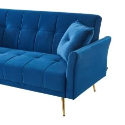 Canapé AROMA Droit Et Convertible En Velours Bleu -Meuble Déco Soldes canape aroma velours bleu droit 2