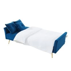 Canapé AROMA Droit Et Convertible En Velours Bleu -Meuble Déco Soldes canape aroma velours bleu droit 3