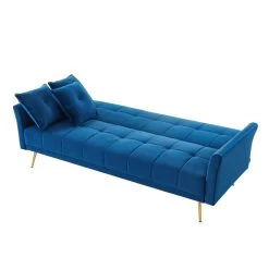 Canapé AROMA Droit Et Convertible En Velours Bleu -Meuble Déco Soldes canape aroma velours bleu droit 6