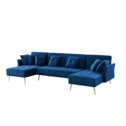 Canapé AROMA En Velours Bleu Version Panoramique -Meuble Déco Soldes canape aroma velours bleu forme en u 2