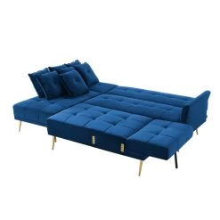 Canapé AROMA En Velours Bleu Version Panoramique -Meuble Déco Soldes canape aroma velours bleu forme en u 4