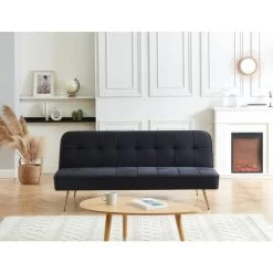 Banquette AROMA En Velours Noir 3 Places Convertible -Meuble Déco Soldes canape aroma velours noir banquette 4