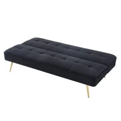 Banquette AROMA En Velours Noir 3 Places Convertible -Meuble Déco Soldes canape aroma velours noir banquette 6