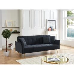 Canapé AROMA Droit Et Convertible En Velours Noir