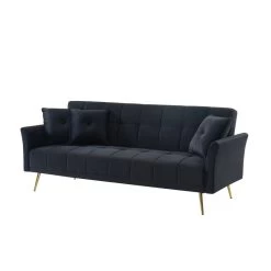 Canapé AROMA Droit Et Convertible En Velours Noir -Meuble Déco Soldes canape aroma velours noir droit 3