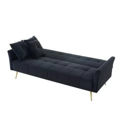 Canapé AROMA Droit Et Convertible En Velours Noir -Meuble Déco Soldes canape aroma velours noir droit 5