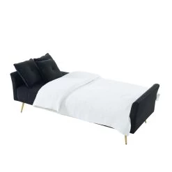Canapé AROMA Droit Et Convertible En Velours Noir -Meuble Déco Soldes canape aroma velours noir droit 6