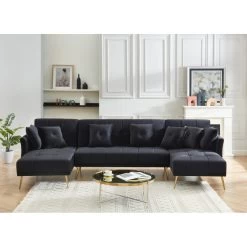 Canapé AROMA En Velours Noir Version Panoramique -Meuble Déco Soldes canape aroma velours noir forme en u 2