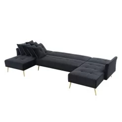 Canapé AROMA En Velours Noir Version Panoramique -Meuble Déco Soldes canape aroma velours noir forme en u 4