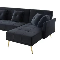 Canapé AROMA En Velours Noir Version Panoramique -Meuble Déco Soldes canape aroma velours noir forme en u 8