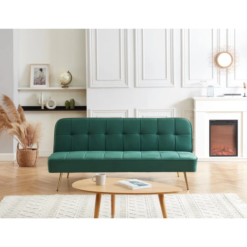 Banquette AROMA En Velours Vert 3 Places Convertible 5 Banquette AROMA En Velours Vert 3 Places Convertible – Image 5