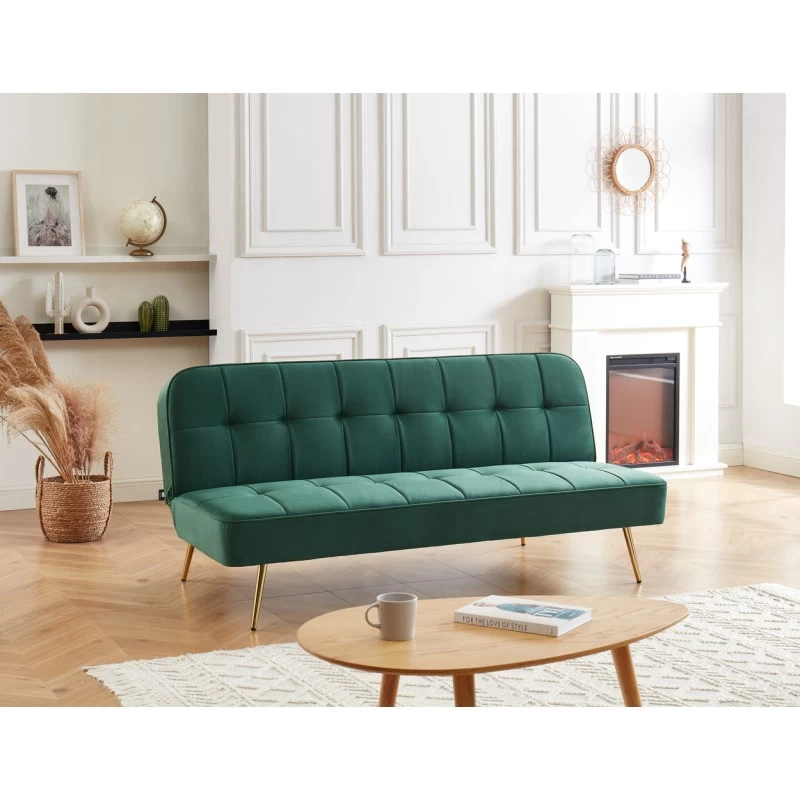 Banquette AROMA En Velours Vert 3 Places Convertible 1 Banquette AROMA En Velours Vert 3 Places Convertible