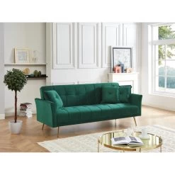 Canapé AROMA Droit Et Convertible En Velours Vert