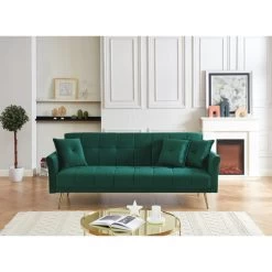 Canapé AROMA Droit Et Convertible En Velours Vert -Meuble Déco Soldes canape aroma velours vert droit 4