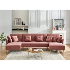 Canapé AROMA En Velours Vieux Rose Version Panoramique -Meuble Déco Soldes canape aroma velours vieux rose forme en u 2