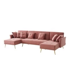 Canapé AROMA En Velours Vieux Rose Version Panoramique -Meuble Déco Soldes canape aroma velours vieux rose forme en u 4