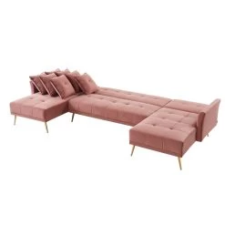 Canapé AROMA En Velours Vieux Rose Version Panoramique -Meuble Déco Soldes canape aroma velours vieux rose forme en u 5