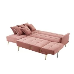 Canapé AROMA En Velours Vieux Rose Version Panoramique -Meuble Déco Soldes canape aroma velours vieux rose forme en u 6
