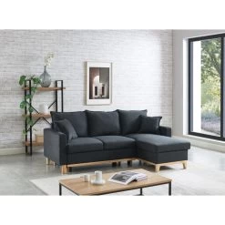 Canapé D'angle BOSTON Convertible Tissu Anthracite -Meuble Déco Soldes canape boston tissu anthracite angle convertible 7