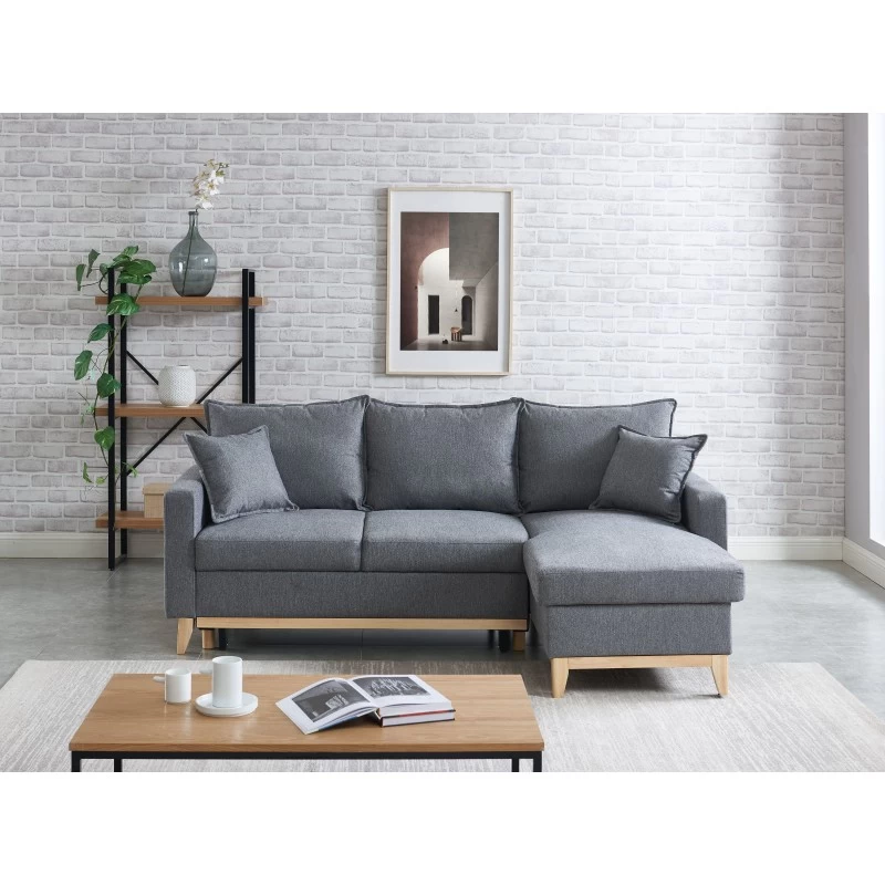 Canapé D'angle BOSTON Convertible Tissu Gris Chiné 1 Canapé D'angle BOSTON Convertible Tissu Gris Chiné