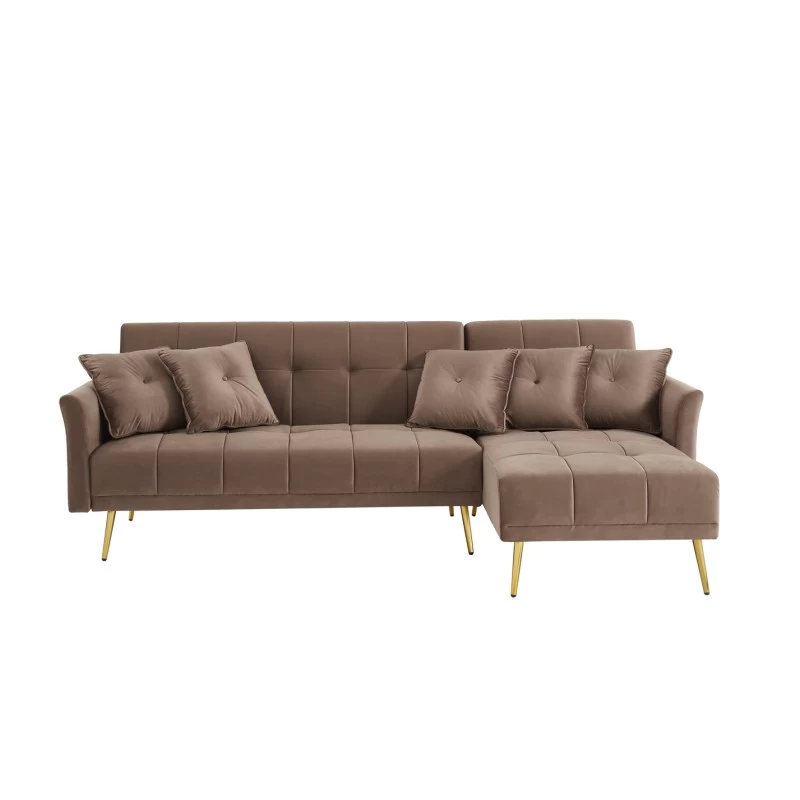 Canapé D'angle AROMA Convertible 5 Places Velours Taupe 2 Canapé D'angle AROMA Convertible 5 Places Velours Taupe – Image 2