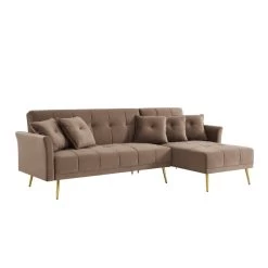 Canapé D'angle AROMA Convertible 5 Places Velours Taupe 9 Canapé D'angle AROMA Convertible 5 Places Velours Taupe -Meuble Déco Soldes canape d angle aroma convertible 5 places velours taupe 2