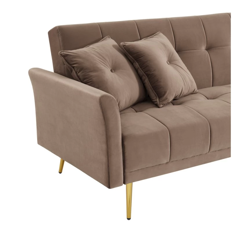 Canapé D'angle AROMA Convertible 5 Places Velours Taupe 5 Canapé D'angle AROMA Convertible 5 Places Velours Taupe – Image 5