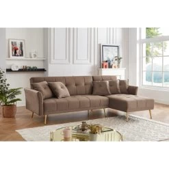 Canapé D'angle AROMA Convertible 5 Places Velours Taupe 13 Canapé D'angle AROMA Convertible 5 Places Velours Taupe -Meuble Déco Soldes canape d angle aroma convertible 5 places velours taupe 6