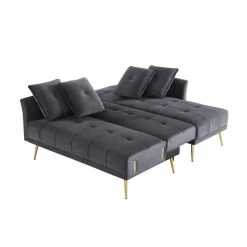 Canapé D'angle AROMA Convertible Velours Anthracite 4 Places -Meuble Déco Soldes canape d angle aroma convertible velours anthracite 4 places 3