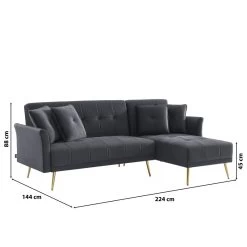 Canapé D'angle AROMA Convertible Velours Anthracite 4 Places -Meuble Déco Soldes canape d angle aroma convertible velours anthracite 4 places 7