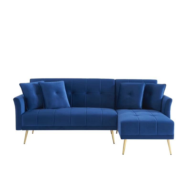 Canapé D'angle AROMA Convertible Velours Bleu 4 Places 2 Canapé D'angle AROMA Convertible Velours Bleu 4 Places – Image 2