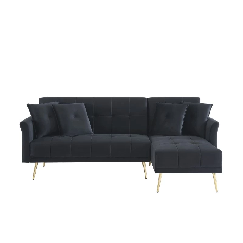 Canapé D'angle AROMA Convertible Velours Noir 4 Places 2 Canapé D'angle AROMA Convertible Velours Noir 4 Places – Image 2