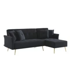 Canapé D'angle AROMA Convertible Velours Noir 4 Places 11 Canapé D'angle AROMA Convertible Velours Noir 4 Places -Meuble Déco Soldes canape d angle aroma convertible velours noir 4 places 2