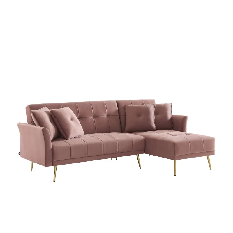 Canapé D'angle AROMA Convertible Velours Rose 4 Places 3 Canapé D'angle AROMA Convertible Velours Rose 4 Places – Image 3