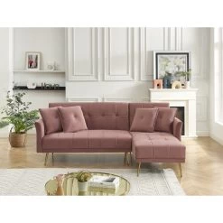 Canapé D'angle AROMA Convertible Velours Rose 4 Places