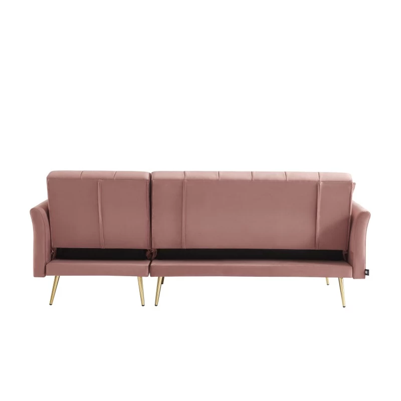 Canapé D'angle AROMA Convertible Velours Rose 4 Places 6 Canapé D'angle AROMA Convertible Velours Rose 4 Places – Image 6